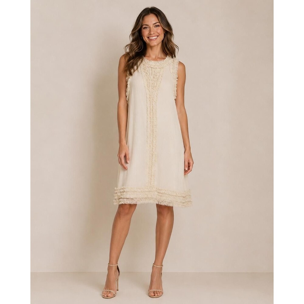 KNITTED DOVE Women's Knee Length Dress LARGE‎ 100% Silk Ivory Sleeveless K92004